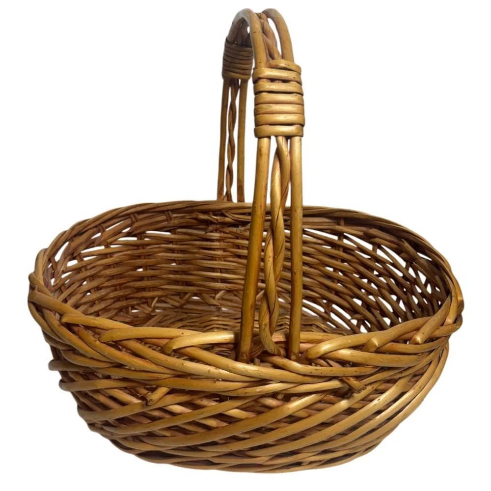 Vintage Gathering Basket Large Hand Woven Handcrafted Natural Fireplace Fireside